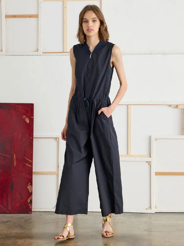 European Culture Sleeveless Jumpsuit Dark Navy Printed jumpsuit, Floral pattern, Bohemian style, Vibrant