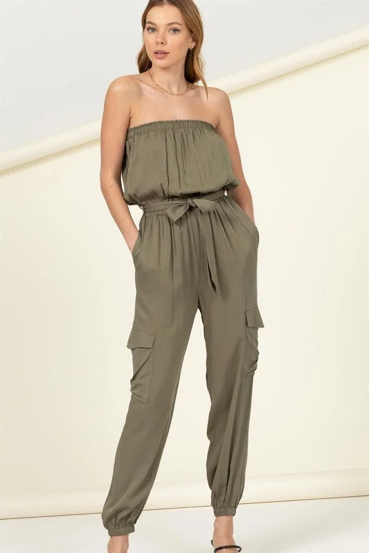 Flap Pocket Side Belted Tube Jumpsuit Wrap jumpsuit, Elegant, Comfortable, Fashionable Flap Pocket Side Belted Tube Jumpsuit Wrap jumpsuit, Elegant, Comfortable, Fashionable