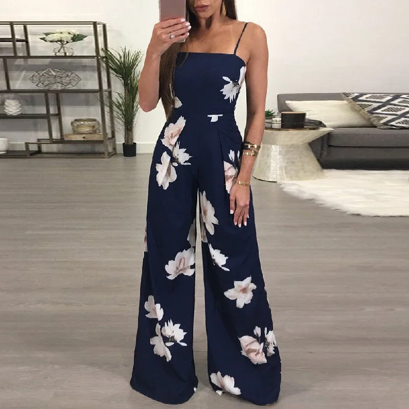 Floral Print Wide Leg Bodycon Jumpsuit Pocket jumpsuit, Practical, Comfortable, Casual Floral Print Wide Leg Bodycon Jumpsuit Pocket jumpsuit, Practical, Comfortable, Casual