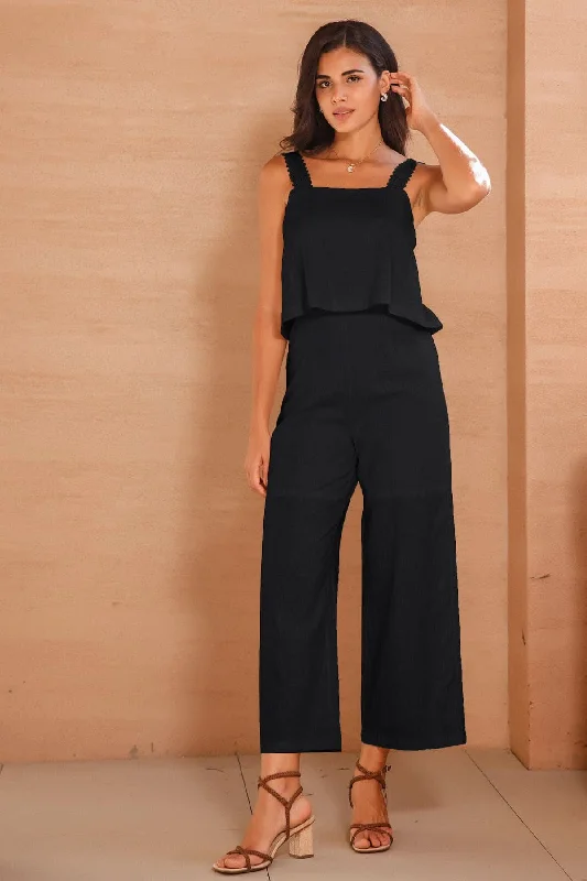 Black Straight Leg Jumpsuit Strap jumpsuit, Simple design, Casual, Everyday wear