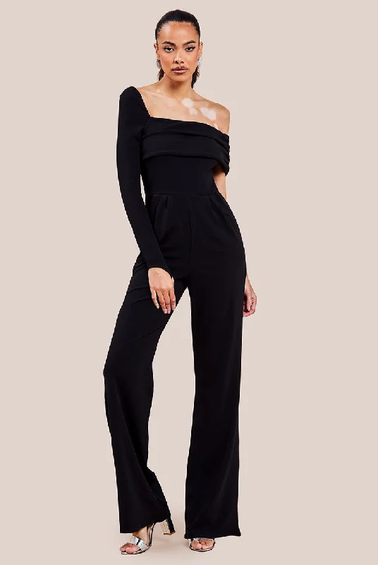 Goddiva One Shoulder Scuba Jumpsuit - Black Camo jumpsuit, Street style, Bold, Casual Goddiva One Shoulder Scuba Jumpsuit - Black Camo jumpsuit, Street style, Bold, Casual