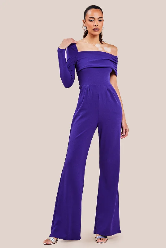 Goddiva One Shoulder Scuba Jumpsuit - Purple Halter neck jumpsuit, Sexy, Elegant, Stylish
