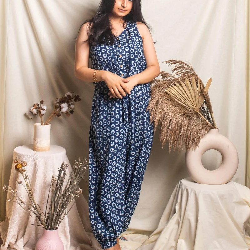 Indigo Polka Blockprint Jumpsuit Boho chic jumpsuit, Relaxed, Trendy, Comfortable