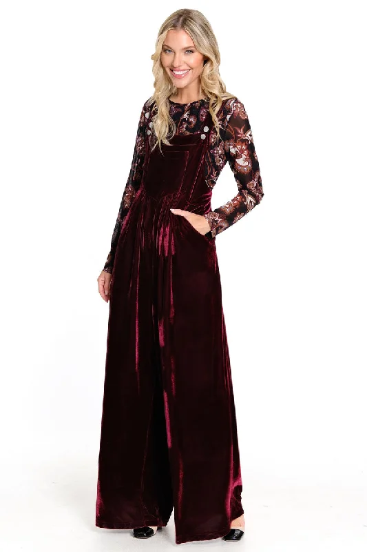 Garnet Velvet Wide Leg Jumpsuit w/ Pockets Sexy jumpsuit, Night out, Fashionable, Elegant Garnet Velvet Wide Leg Jumpsuit w/ Pockets Sexy jumpsuit, Night out, Fashionable, Elegant