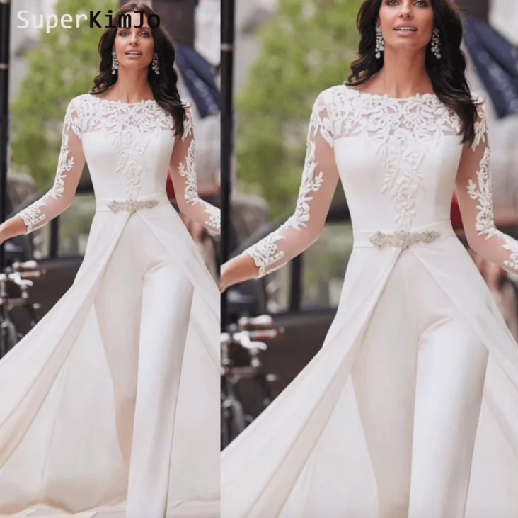 jumpsuits for women 2020 lace appliqué beaded long sleeve ivory pants for weddings robe de soiree Fitted jumpsuit, Sleek design, Night out, Sexy jumpsuits for women 2020 lace appliqué beaded long sleeve ivory pants for weddings robe de soiree Fitted jumpsuit, Sleek design, Night out, Sexy