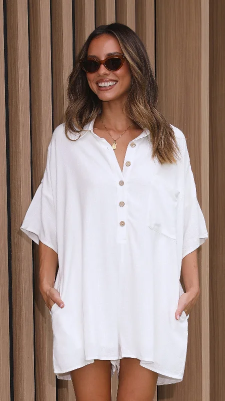 Keely Playsuit - White Lace-up jumpsuit, Trendy, Sexy, Party wear