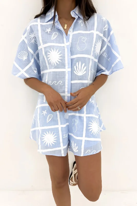 Lucia Playsuit Blue White Beach Soleil Strap jumpsuit, Casual, Relaxed fit, Trendy