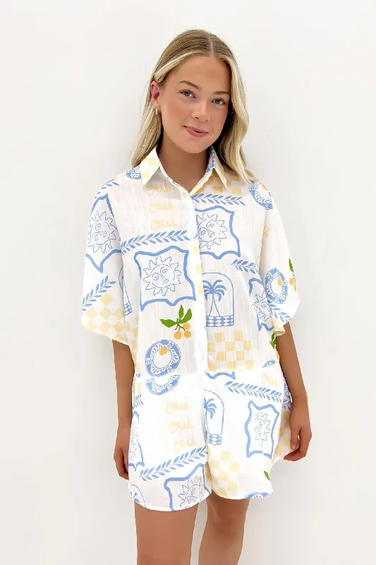 Lucia Playsuit Blue Yellow Holiday Striped jumpsuit, Bold pattern, Trendy, Comfortable Lucia Playsuit Blue Yellow Holiday Striped jumpsuit, Bold pattern, Trendy, Comfortable