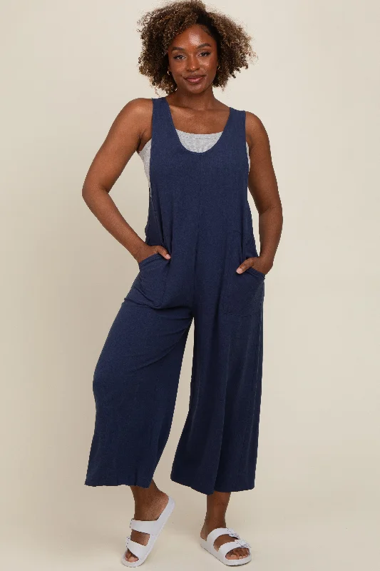 Navy Blue V-Neck Wide Leg Jumpsuit Boat neck jumpsuit, Simple style, Elegant, Chic