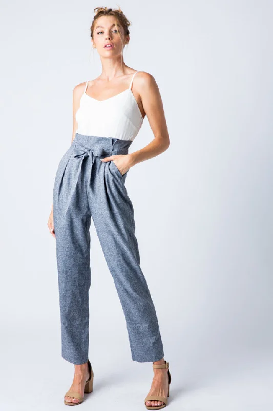 NAVY PAPER BAG WITH CONTRAST TANK TOP JUMPSUIT MPT7102 Short jumpsuit, Casual, Summer, Trendy