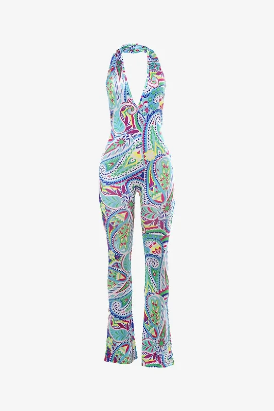 Paisley Halter Bell Bottom Jumpsuit Casual denim jumpsuit, Comfortable, Street style, Trendy Paisley Halter Bell Bottom Jumpsuit Casual denim jumpsuit, Comfortable, Street style, Trendy