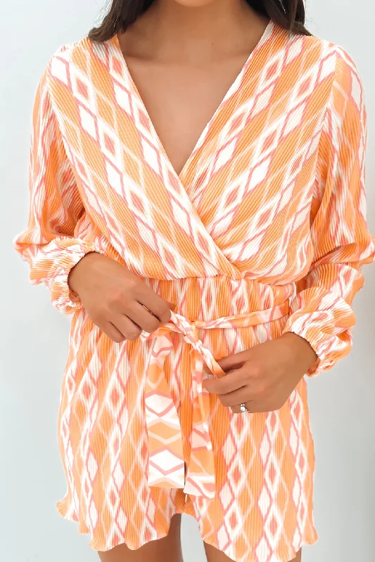 Perry Playsuit Orange Multi Long-sleeve jumpsuit, Cozy, Elegant, Trendy