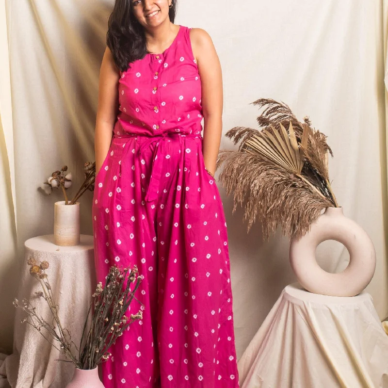 Pink Bandhani Jumpsuit Pleated wide leg jumpsuit, Elegant, Chic, Feminine