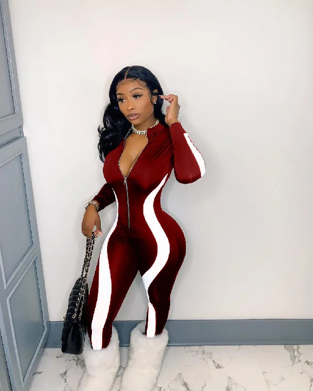 Irregular Striped Bodycon Zip Jumpsuit Formal jumpsuit, Chic, Sleek, Elegant