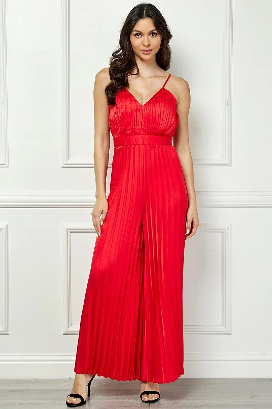 RED SATIN SPAGHETTI STRAP PLEATED WIDE LEG JUMPSUIT AVJ51891W Silk jumpsuit, Luxurious fabric, Elegant, Evening wear RED SATIN SPAGHETTI STRAP PLEATED WIDE LEG JUMPSUIT AVJ51891W Silk jumpsuit, Luxurious fabric, Elegant, Evening wear