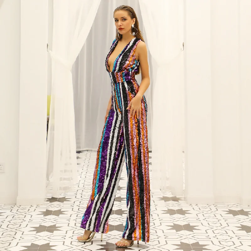 sd-hk Women's Deep-V Strapless Sleeveless Backless Playsuit Sequined Jumpsuit Pleated jumpsuit, Feminine, Chic, Trendy sd-hk Women's Deep-V Strapless Sleeveless Backless Playsuit Sequined Jumpsuit Pleated jumpsuit, Feminine, Chic, Trendy