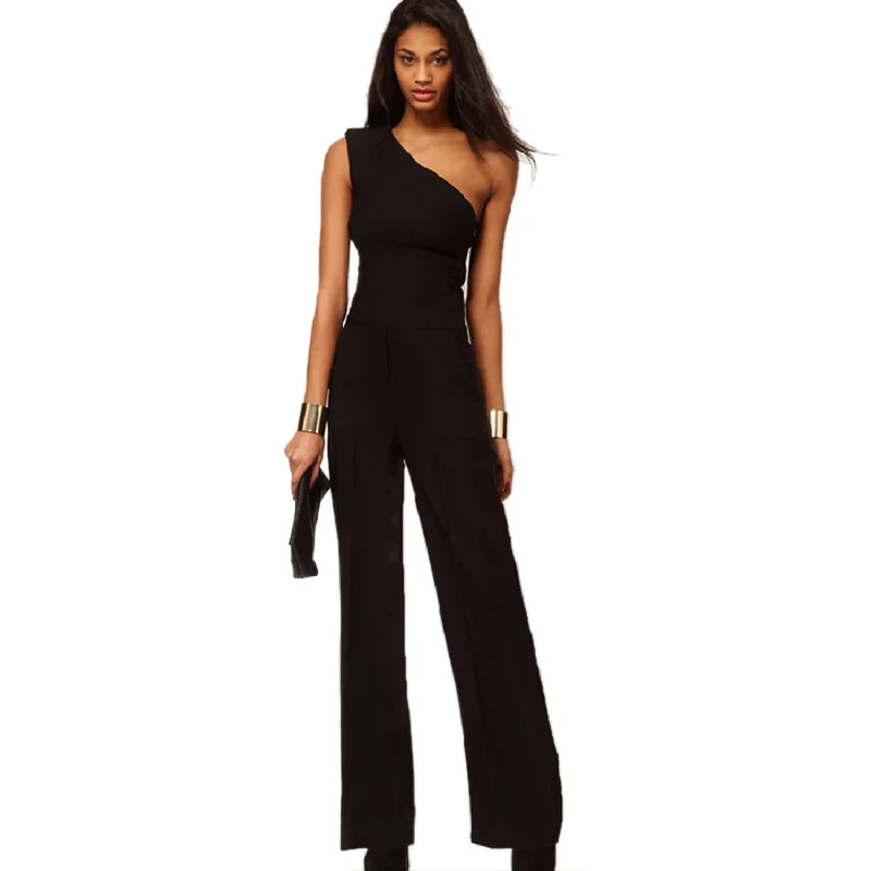 Sexy Women's One Shoulder Jumpsuit women's overall fashion High Waist Solid Chiffon jumpsuit pants coveralls black Full Length Floral pattern jumpsuit, Feminine, Elegant, Stylish Sexy Women's One Shoulder Jumpsuit women's overall fashion High Waist Solid Chiffon jumpsuit pants coveralls black Full Length Floral pattern jumpsuit, Feminine, Elegant, Stylish