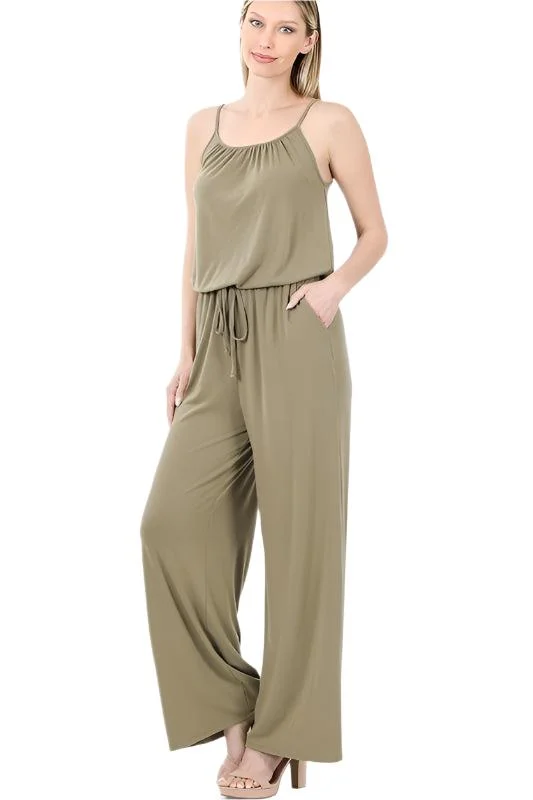 Spaghetti Strap Jumpsuit With Pockets One-shoulder jumpsuit, Sexy, Fashionable, Night out Spaghetti Strap Jumpsuit With Pockets One-shoulder jumpsuit, Sexy, Fashionable, Night out