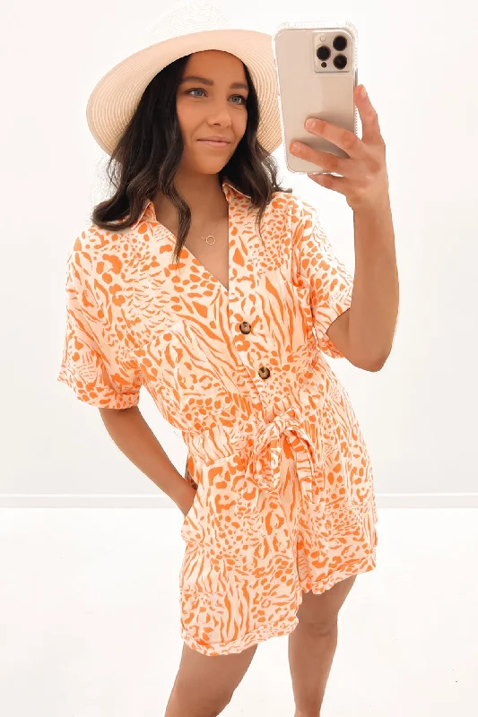 Suki Playsuit Orange Print Minimalist jumpsuit, Sleek, Fashionable, Comfortable