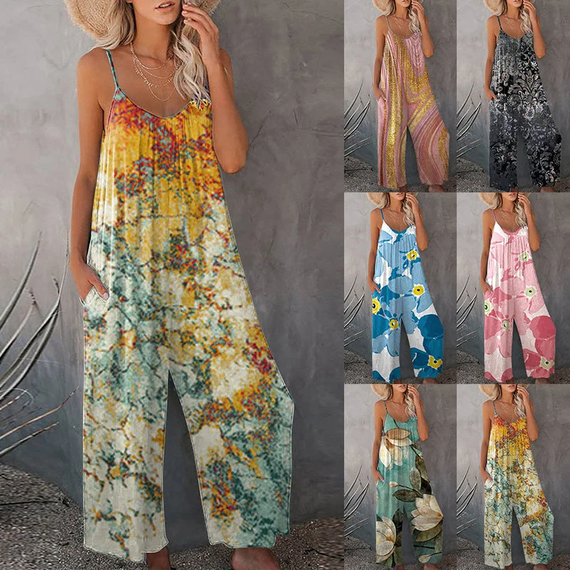 Tie Dye Loose Wide Leg Suspender Cami Jumpsuit Wide leg jumpsuit, Summer style, Comfortable, Trendy