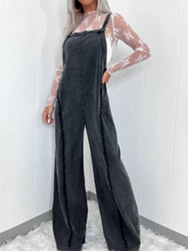 Vintage Washed Raw Edge Wide Leg Jumpsuit Loose Overalls Utility jumpsuit, Pockets, Functional, Fashionable Vintage Washed Raw Edge Wide Leg Jumpsuit Loose Overalls Utility jumpsuit, Pockets, Functional, Fashionable