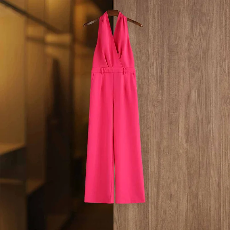 Women Fuchsia Halter Wide-Leg Jumpsuit Halter neck jumpsuit, Summer style, Trendy, Sexy Women Fuchsia Halter Wide-Leg Jumpsuit Halter neck jumpsuit, Summer style, Trendy, Sexy