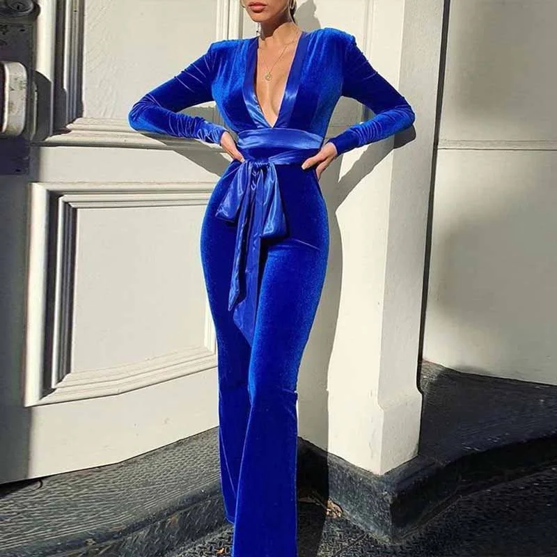 Women Long sleeve velvet jumpsuit deep V cocktail jumpsuit Lace jumpsuit, Elegant, Sheer fabric, Formal wear Women Long sleeve velvet jumpsuit deep V cocktail jumpsuit Lace jumpsuit, Elegant, Sheer fabric, Formal wear