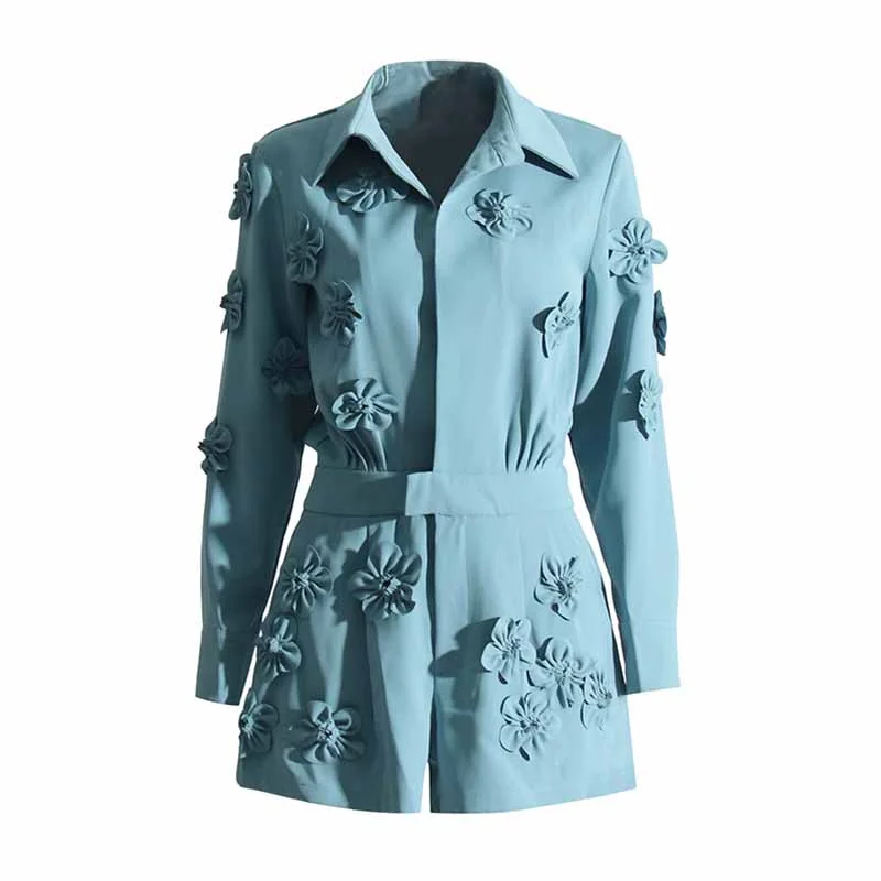 Women's blue patchwork floral jumpsuit shorts suit Formal jumpsuit, Elegant, Chic, Trendy Women's blue patchwork floral jumpsuit shorts suit Formal jumpsuit, Elegant, Chic, Trendy