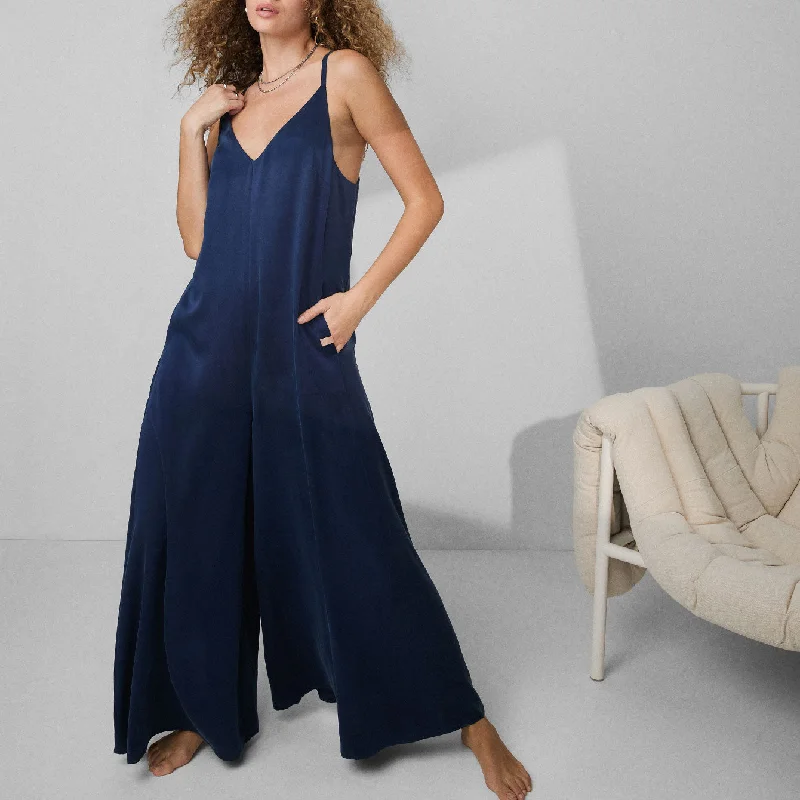 Washable Silk Elastic Strap Jumpsuit Boho chic jumpsuit, Relaxed fit, Feminine, Stylish Washable Silk Elastic Strap Jumpsuit Boho chic jumpsuit, Relaxed fit, Feminine, Stylish